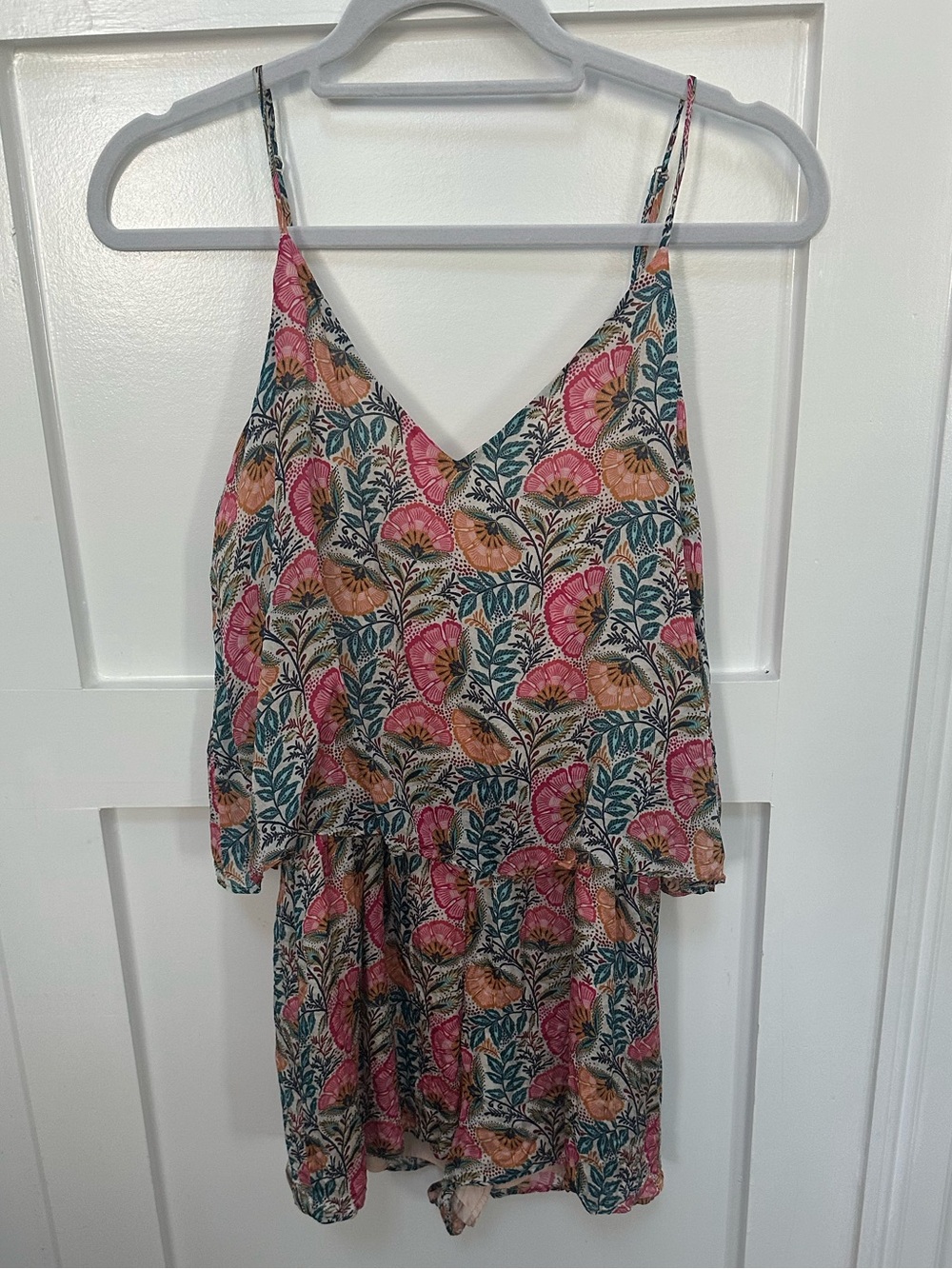 Lavender Brown Pink & Teal Floral V-Neck Mini Romper